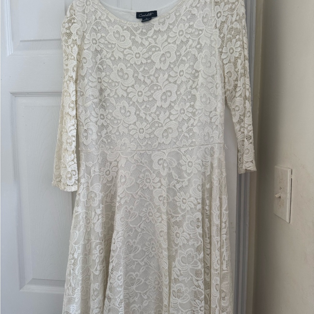 Casual Corner Ivory Lace Midi Fit-and-Flare Dress